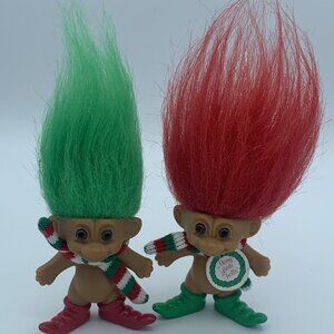 Russ Troll Doll Merry Little Trolls Christmas Knit Scarf 3" Lot Of 2